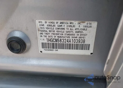 2004 Honda Accord 2.4 Lx z USA, uszkodzony, nr VIN 1HGCM56324A103938